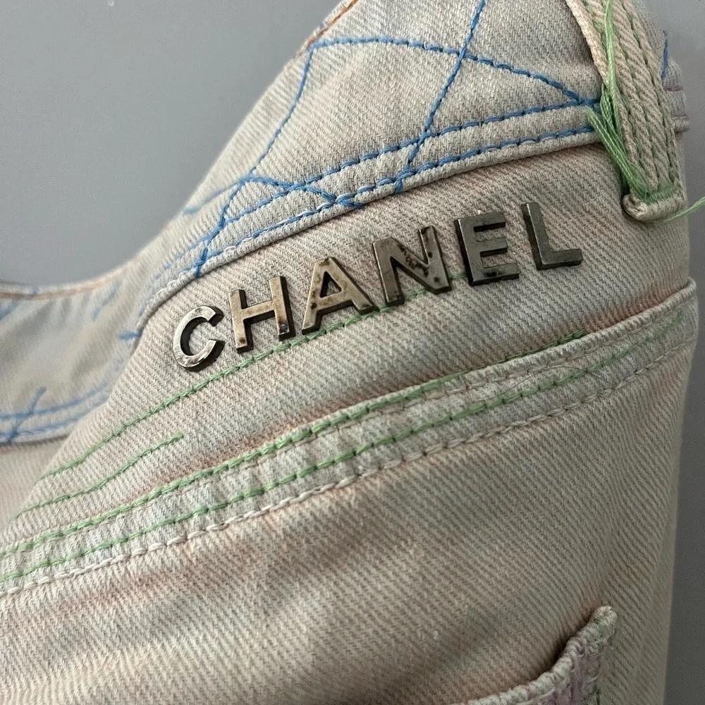 CHANEL Multicolor Embroidered Denim Jeans, Size 44 (Women) P40487V29445
